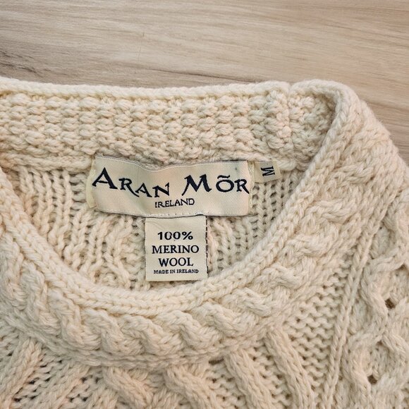 NWT Aran Mor 100% Wool Cable Knit Cream/Ivory Women's Sweater Size M - Picture 5 of 13